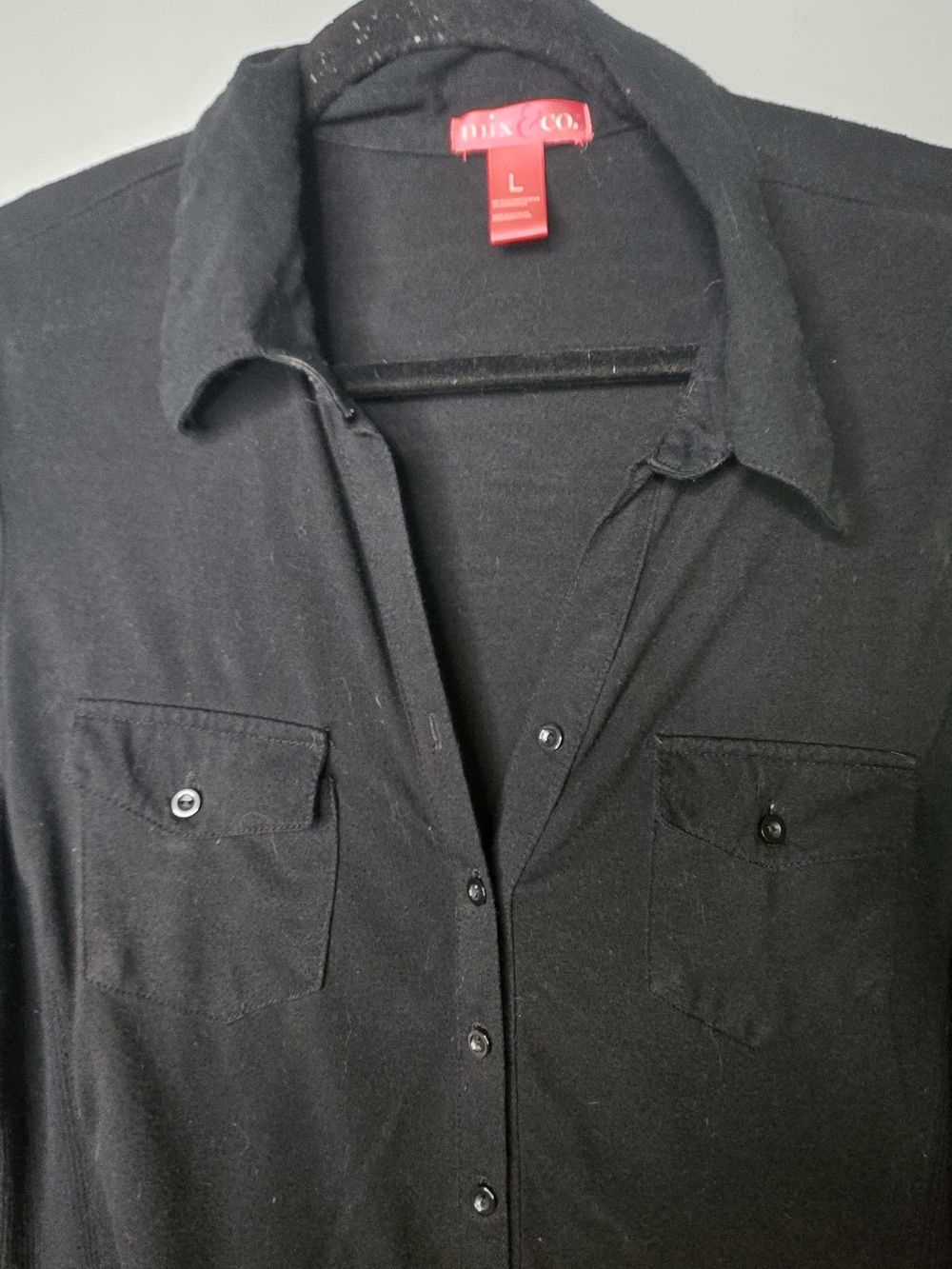 Black Button-Front Shirt Dress Tunic Cover-Up Size Large Lightweight - Picture 6 of 6